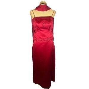 Michaelangelo Y2K 00s Prom Dress Formal Gown Corset Skirt Scarf Vampy Red Sz 8